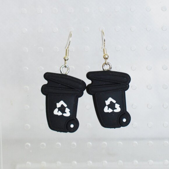 Black Recycling Bin Dangle Earrings - Picture 1 of 4